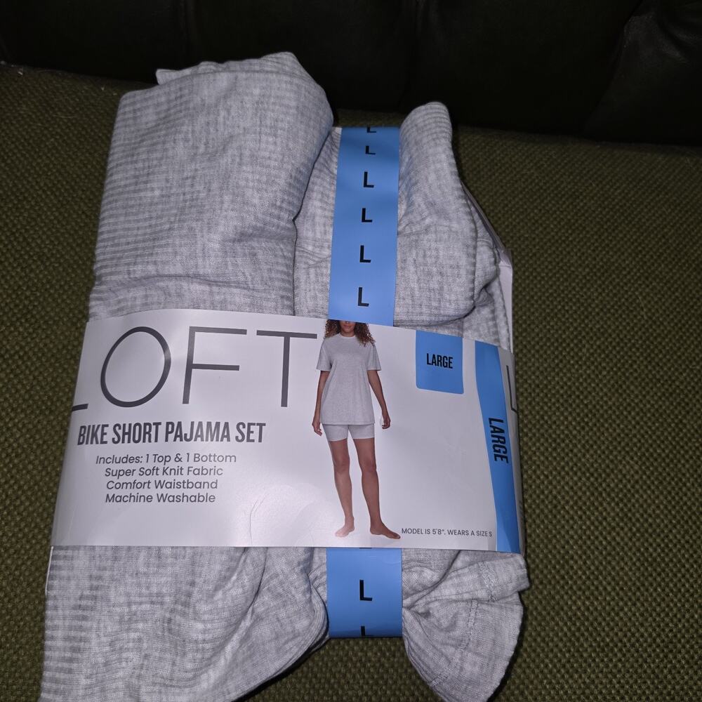 Loft Bike Short Pajama Set Large NWT 1 top 1 bottom grey super soft knit